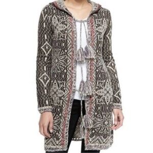 Free People Hooded Cardigan - Brown and Cream